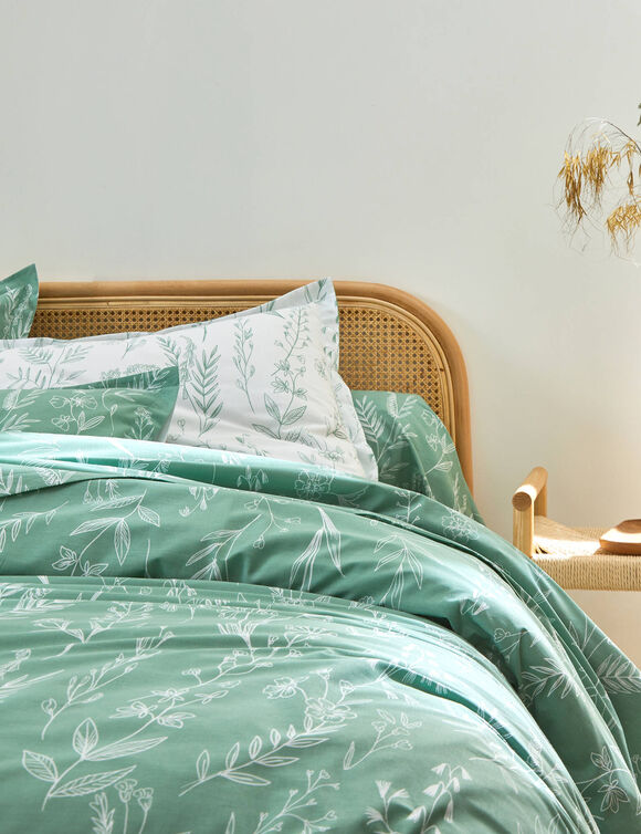 Linge de lit Alessia en coton imprimé fleuri (vert) Linge de lit Alessia en coton imprimé fleuri (vert)